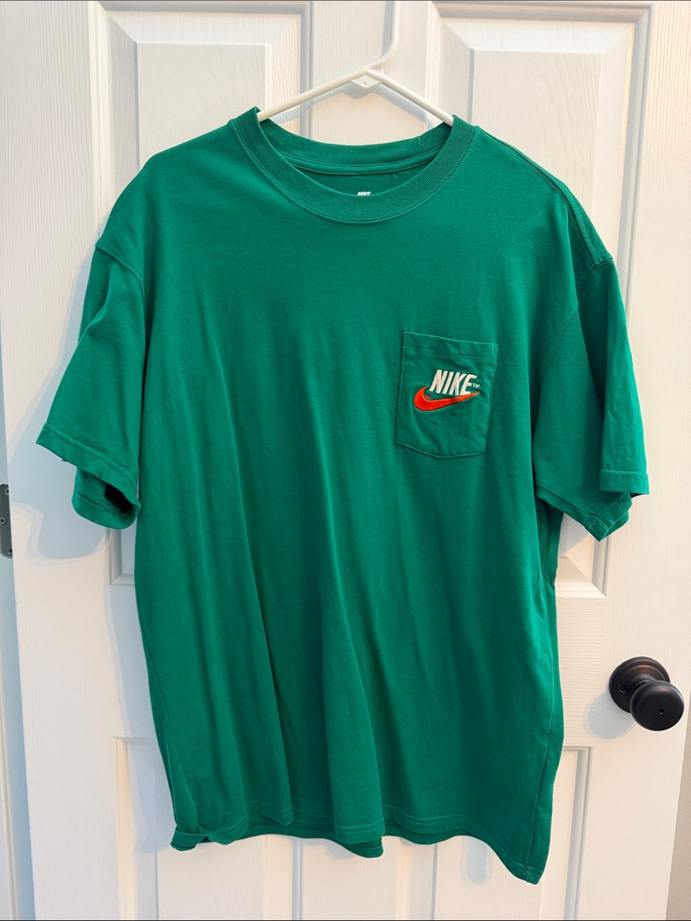 Nike Green Short Sleeve Pocket Tee with Orange Swoosh